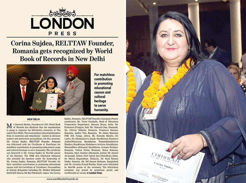 Corina Sujdea- singura româncă inclusă  în prestigioasa organizație britanică din India: WORLD BOOK RECORDS OF LONDON